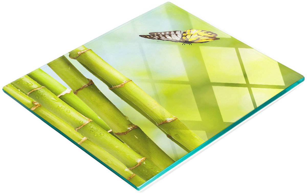 Keukenplank van gehard glas met decoratieve bamboe- en vlinderafbeeldingen, 60x52 cm