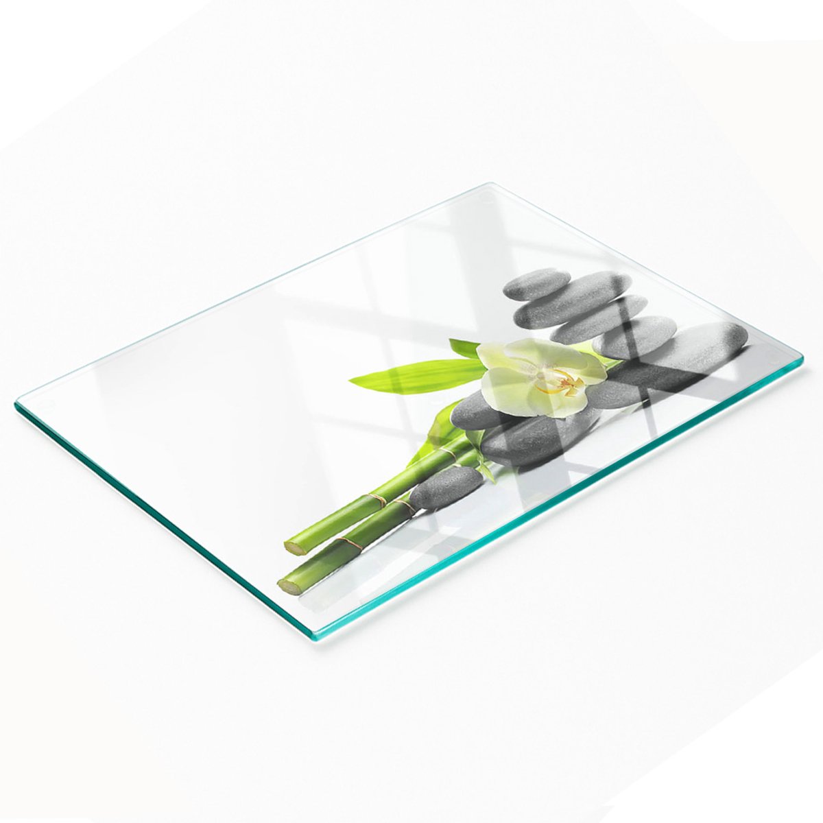 Glazen snijplank met decoratieve orchideeënprint, 80x52 cm