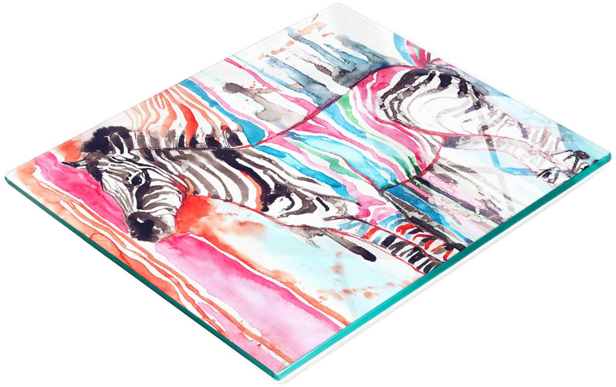 Gehard multifunctioneel decoratief bord van glas, kleurrijk zebrapatroon, 60x52 cm