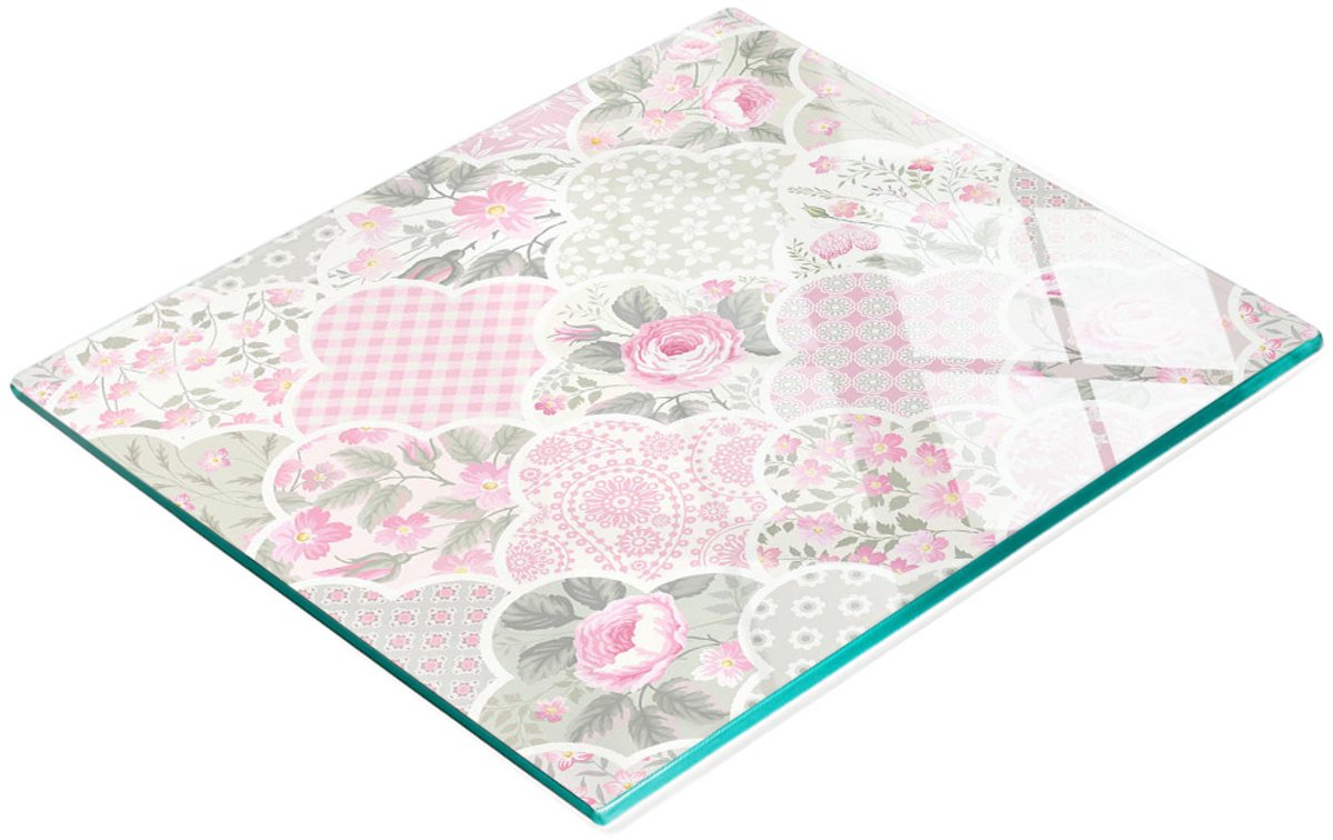 Decoratieve glazen snij- en serveerplank met rozen en ornamenten, 60x52 cm