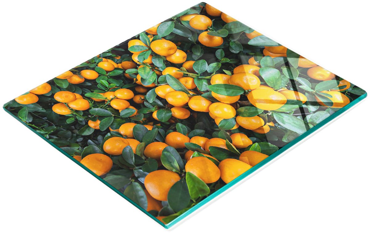 Multifunctioneel decoratief glazen bord met mandarijnprint 60x52 cm