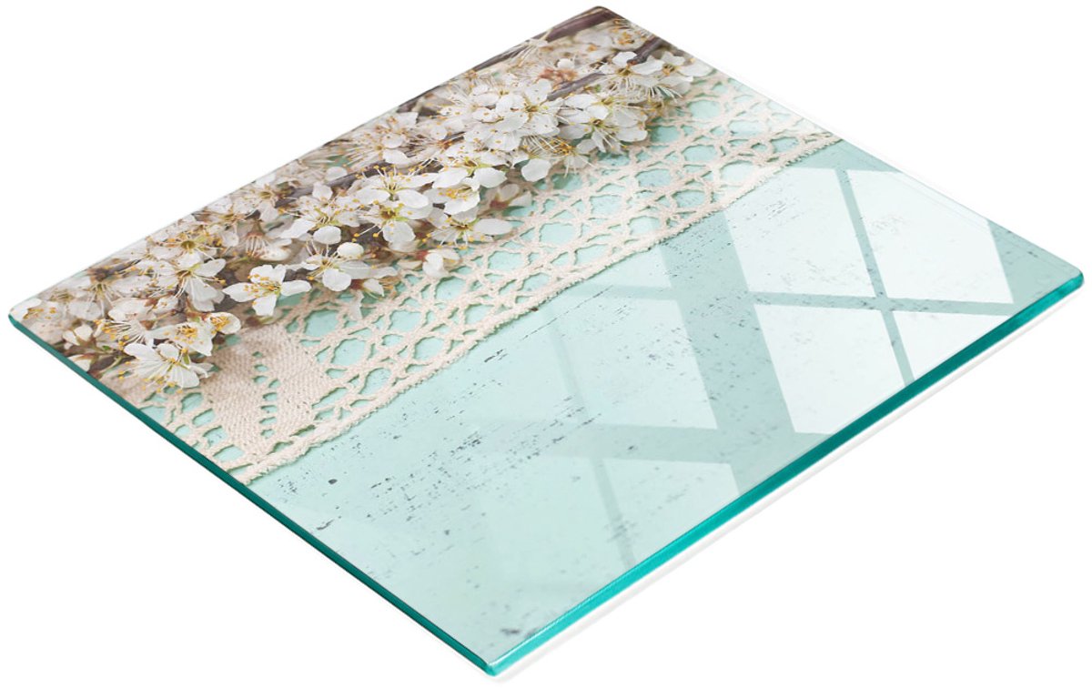 Gehard multifunctioneel decoratief bord van glas met kersenbloesems, 60x52 cm