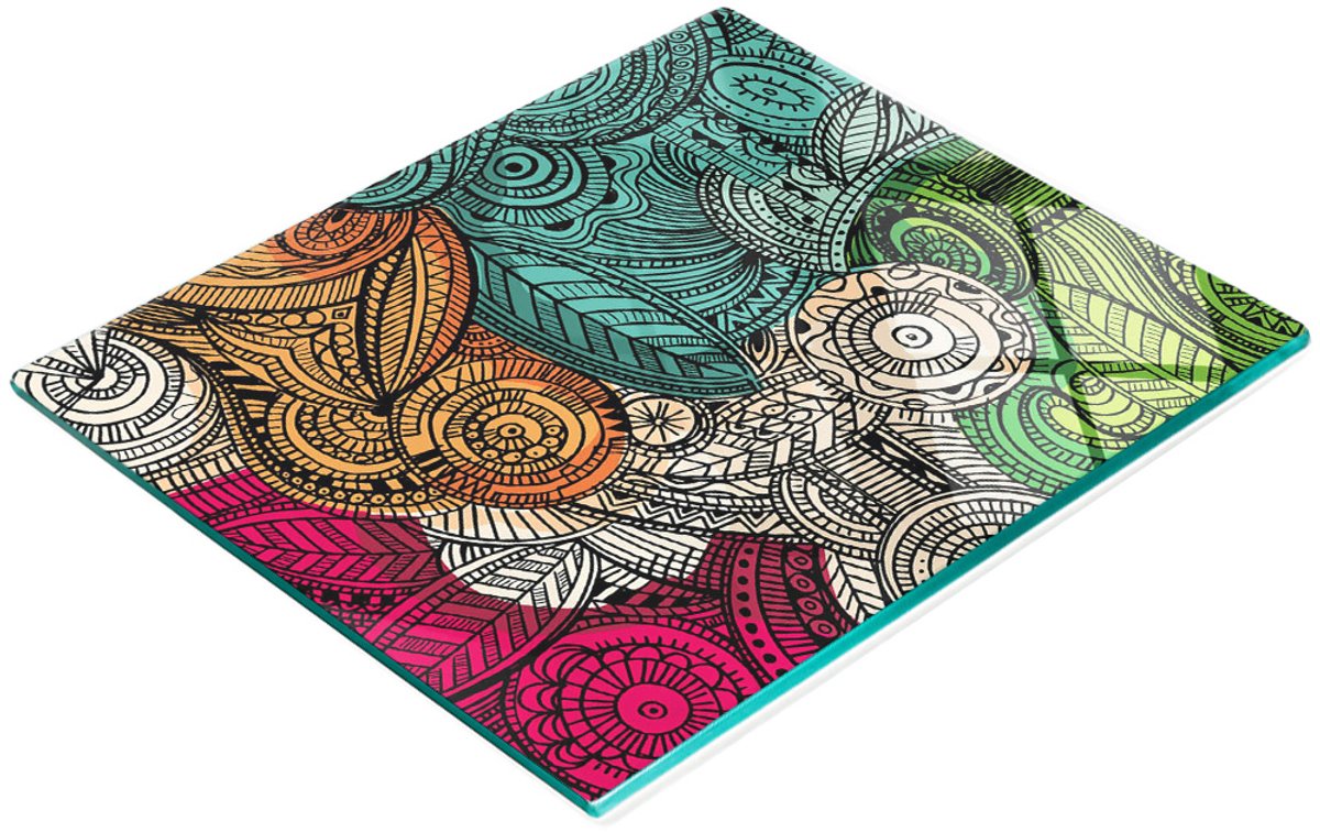 Glazen serveerplank met abstracte verenprint, 60x52 cm