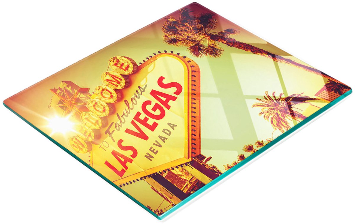 Decoratieve glazen snackplank met neonmotief uit Las Vegas, 60x52 cm