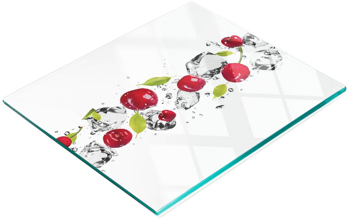 Multifunctionele decoratieve glazen snijplank voor de keuken, kersen en water, 60x52 cm