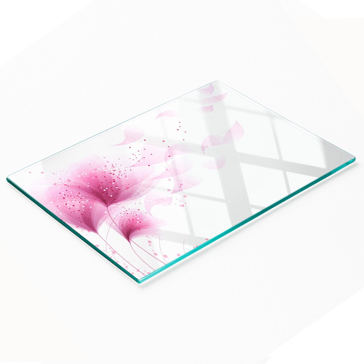 Multifunctionele decoratieve glazen snijplank voor de keuken, roze bloem, 80x52 cm