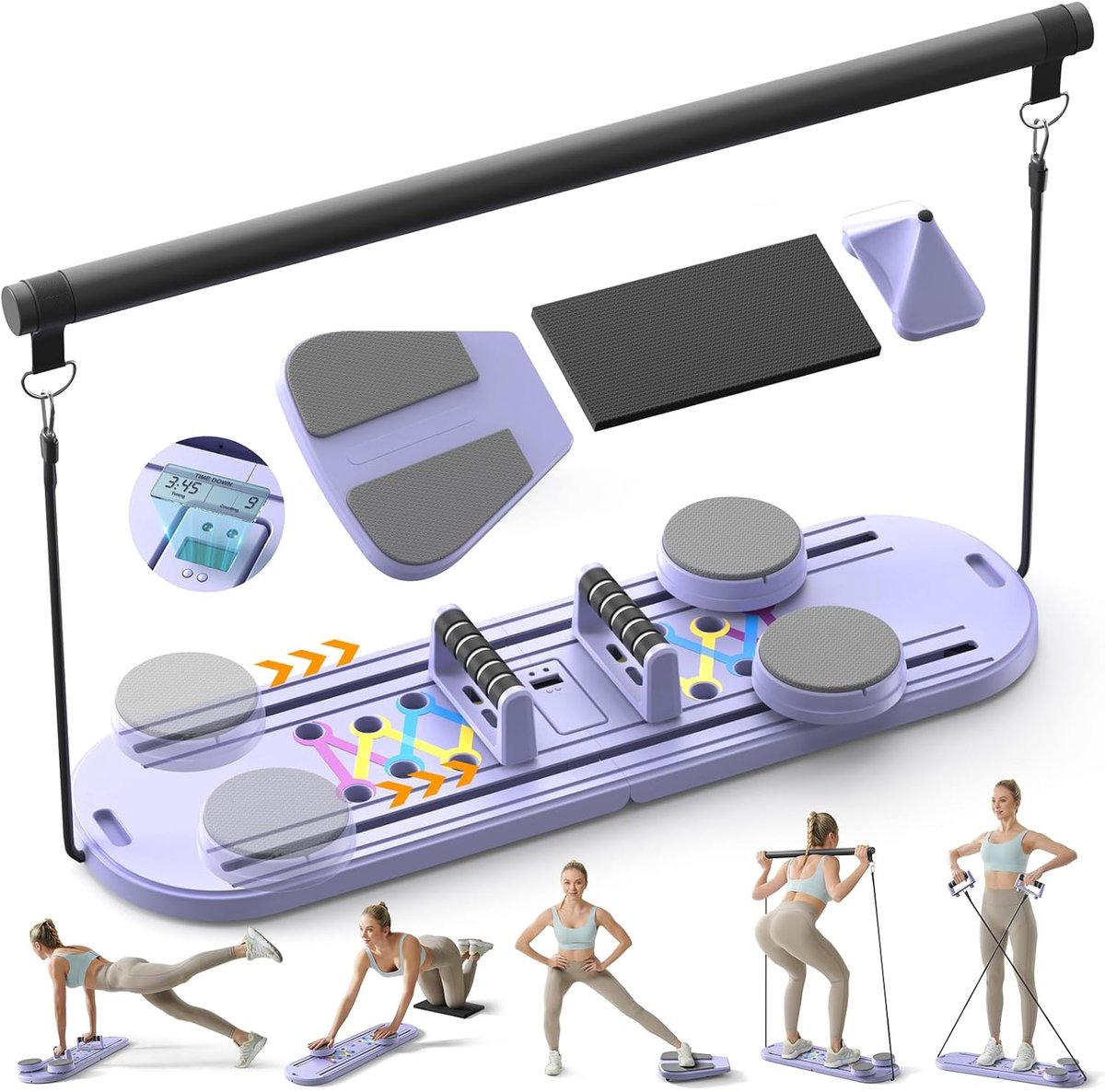 Pilates Board – Opvouwbare Pilates Reformer Set – 8-in-1 Buikspiertrainer – Weerstandsbanden – Core Trainer – Full Body Home Workout