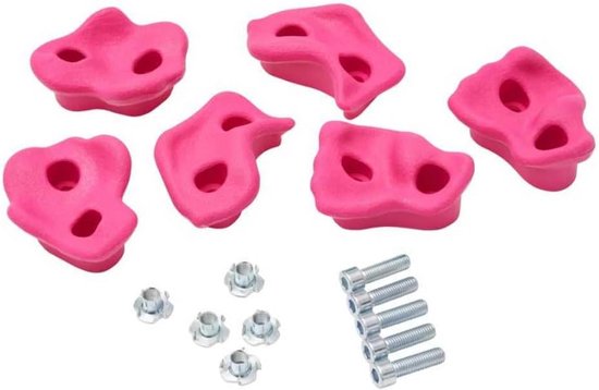 Set van 6 roze klimstenen met schroeven en moeren.