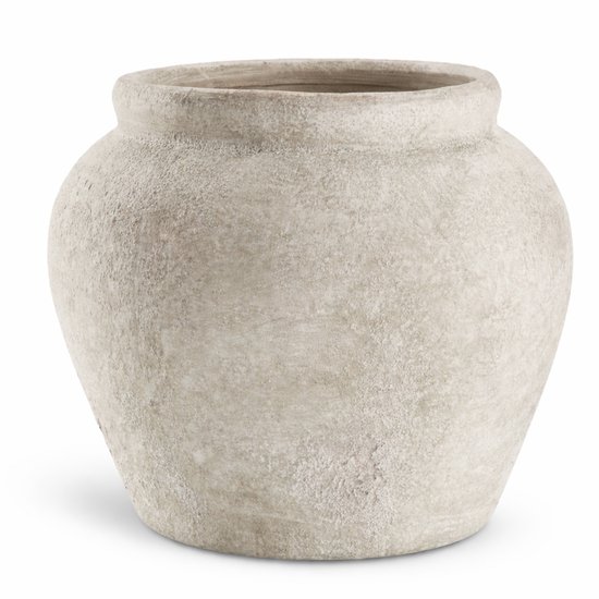 Pot de fleur Ø24 cm Gris clair/Blanc – Pot de plante en Grès – Pot de fleur rustique intérieur – Pot de plante décoratif H21 cm
