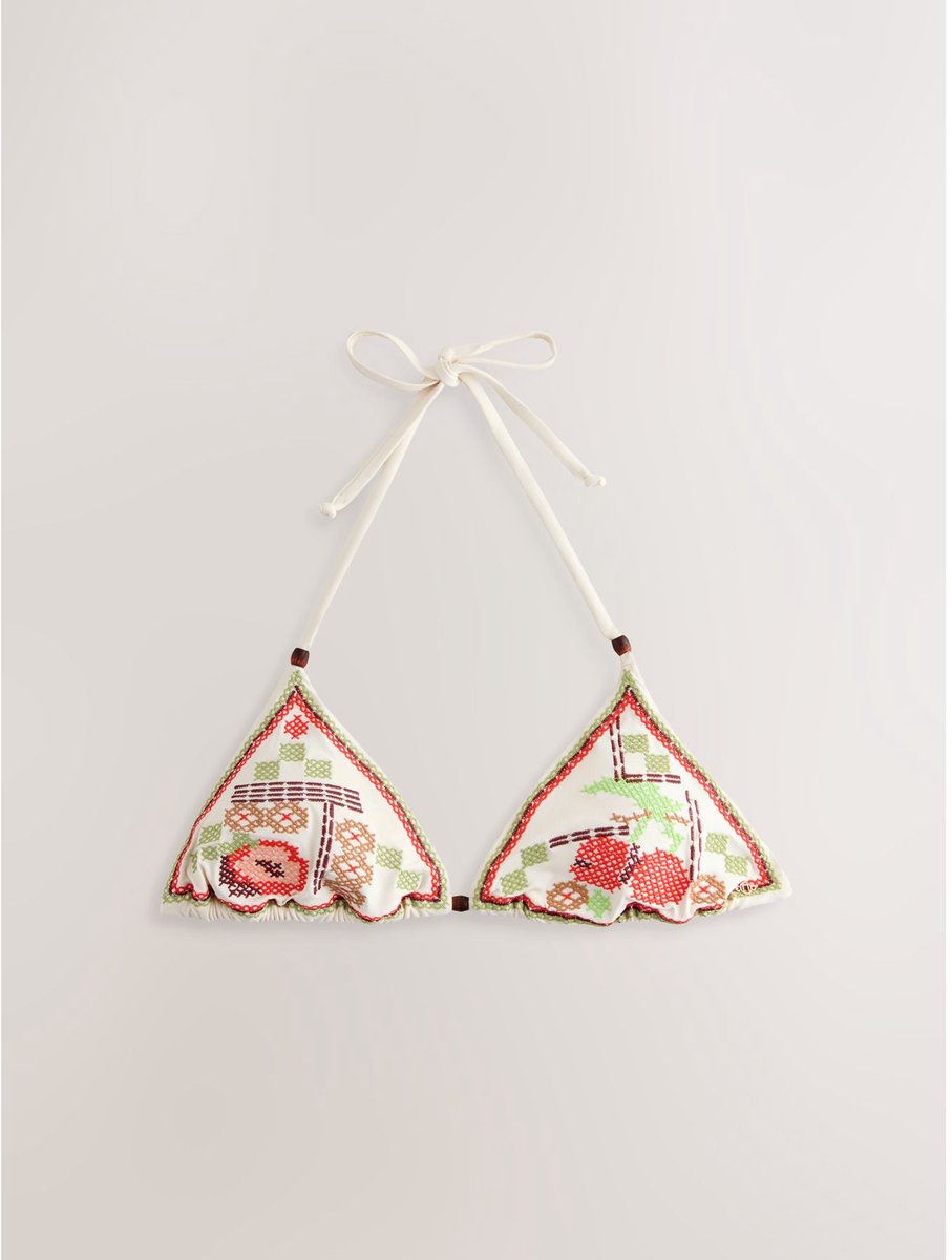 Next - Dames - Geborduurde driehoekige bikinitop - Crème