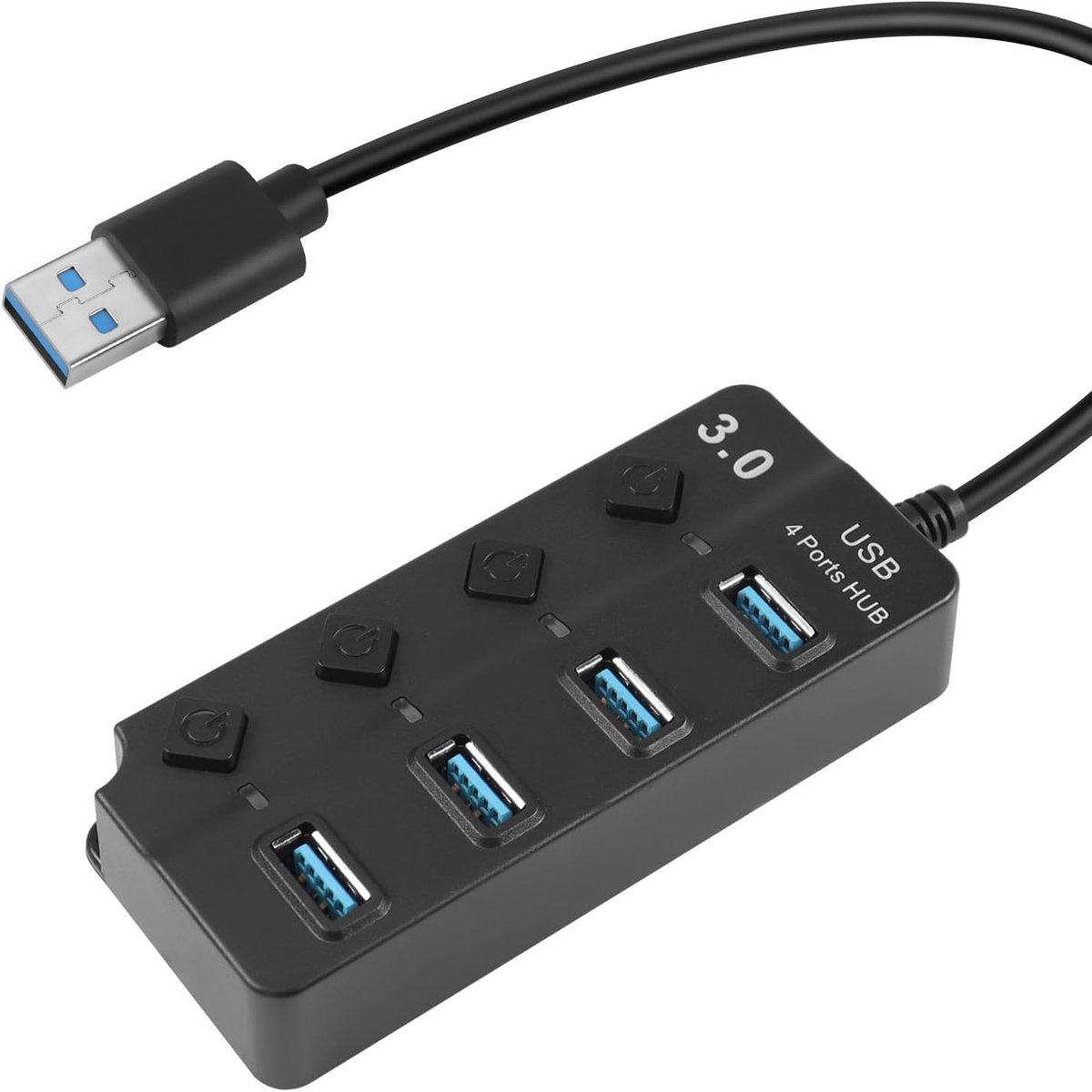 USB 3.0 Hub met 4 Poorten en Aan/Uit Schakelaars - Compacte USB Expander voor Laptop