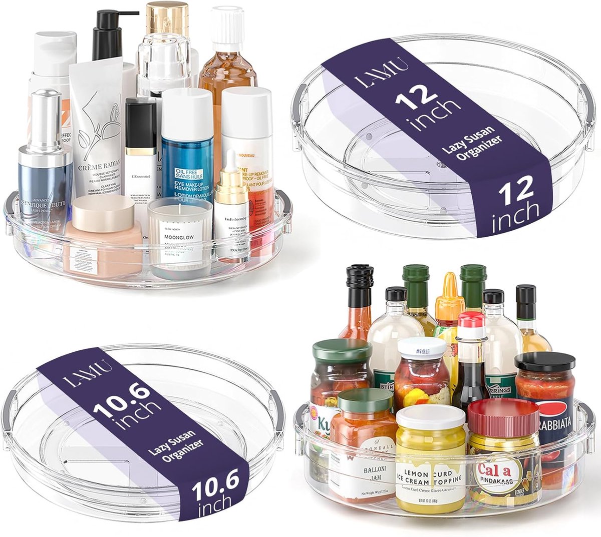 Set van 4 Draaiplateaus Roterende Organizer voor Kruiden, Koelkast en Kast - 10.6 inch & 12 inch
