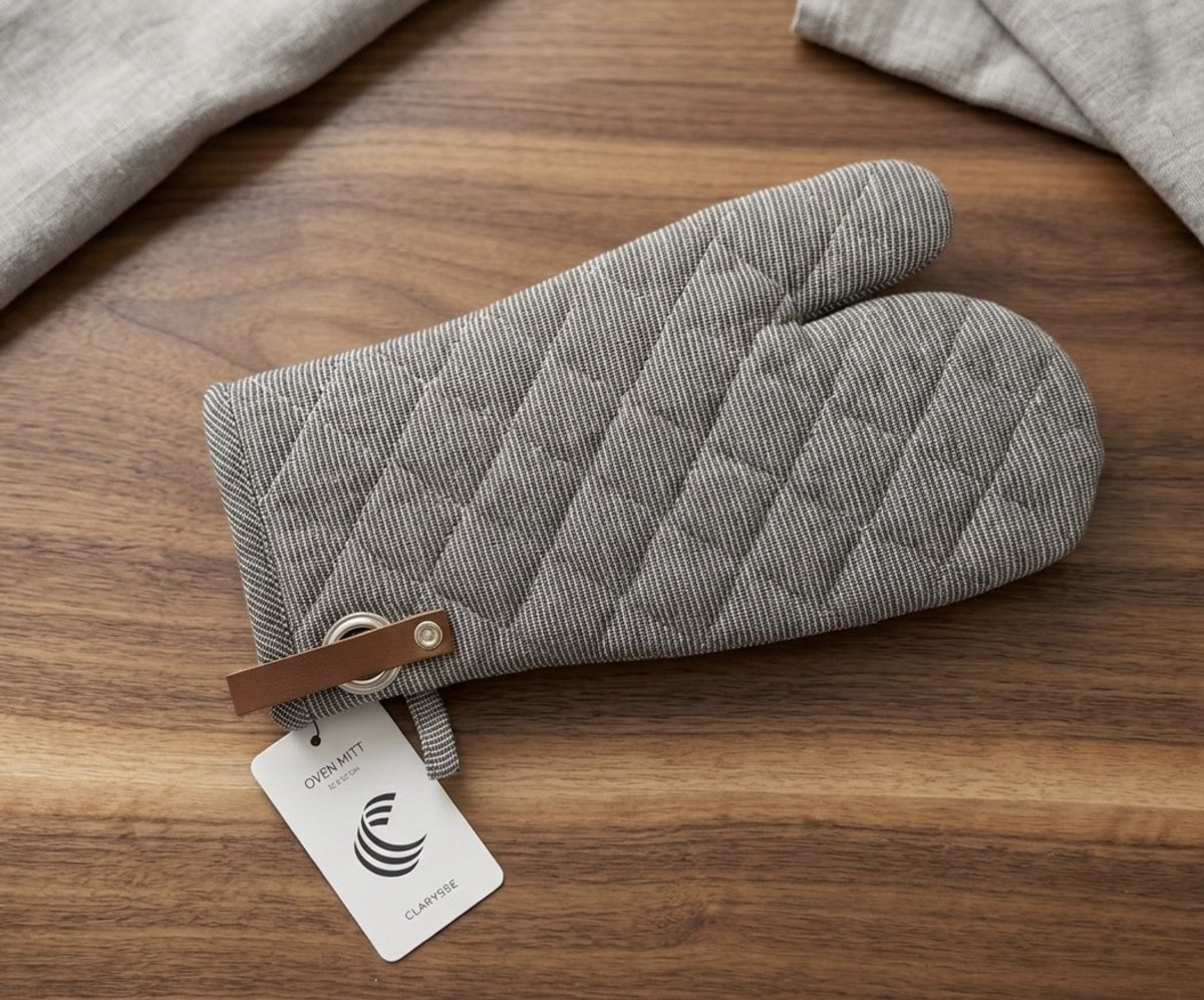 Clarysse Oven Mitt - Grey - 18x32cm - Cotton - Made in Belgium