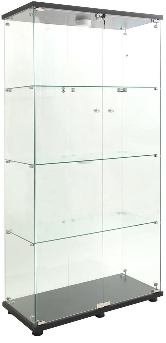 VIEMAE Vitrinekast - Vitrinekast glas - Vitrine - Vitrinekast LED verlichting - 4 planken - 2 deuren - 80x36,5x163,9 cm - Zwart
