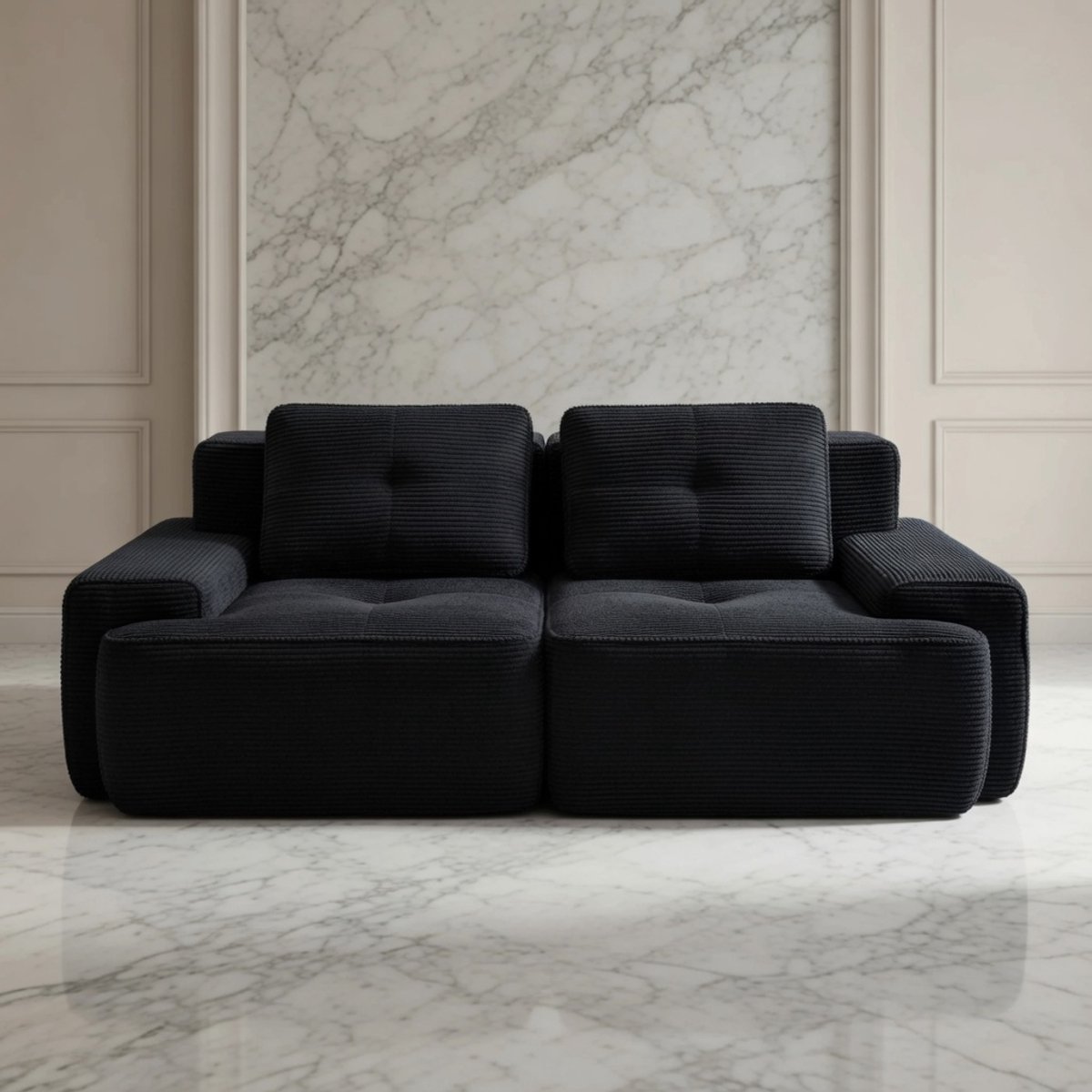 loudDream Modulaire Bank – Moderne 2-zits Sofa met Corduroy Stof, 74 cm Diepe Zitting, Comfortabele Wolkenbank, Modulair & Combineerbaar, Zwart House&Garden