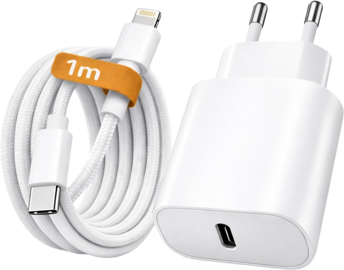 iPhone Oplader 20W Snellader + 1 Meter Lightning Kabel – USB-C iPhone Lader – Geschikt voor iPhone 14 / 13 / 12 / 11