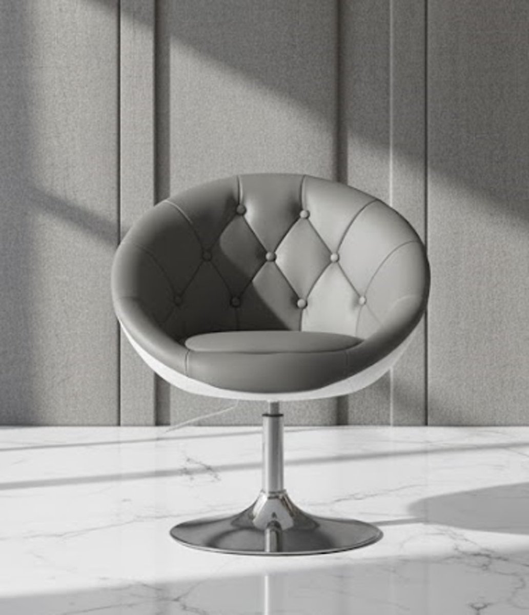 Verona Luxe Comfort Barkruk met Armleuningen – Verstelbaar & 360° Draaibaar – Grijs/Wit Kunstleer – Ergonomische Barstoel met Rugleuning en Chroom Onderstel Casa Serena – Afmetingen op aanvraag – C...