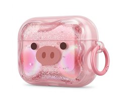 Roze transparant hoesje voor oordopjes dames met varkentje print geschikt voor AirPods Pro 3 siliconen soft case beschermhoes met clip