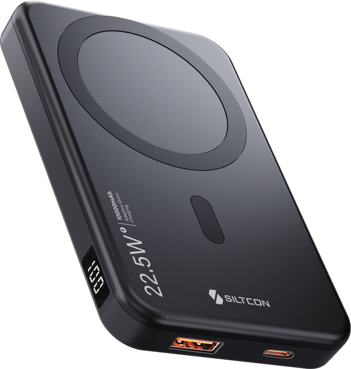 Siltcon® Draadloze Powerbank 10000 mAh - Geschikt voor MagSafe 15W - Powerbanks - Noodpakket - Magnetisch Opladen - USB-C 22.W - USB-A 18W - LED Display - Universeel Telefoons, Tablets & Meer - Ultra Dun — afbeelding 1