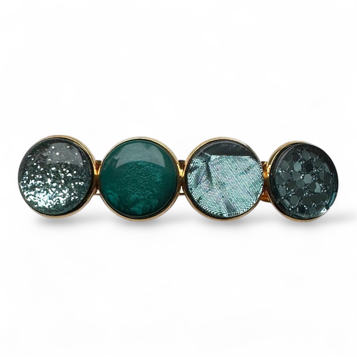 Haarspeld Color Hairclip Cabochon – petrol groen Sparkle | Elegant met Gouden Frame