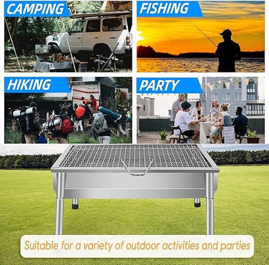 Picknick Barbecue RVS - Draagbare Houtskool Grill 40×28 cm - Camping BBQ met Uitneembaar Rooster en Ventilatiesysteem van Merkloos — afbeelding 4