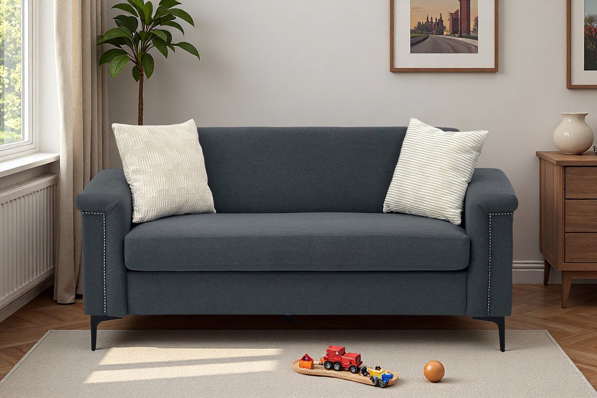 MODFU 2-Zitsbank - Pocketvering En Brede Armleuningen - Scandinavisch - Voor Woonkamer - Hout En Metaal - Donkergrijs - 172 X 72 X 82 Cm Donker Grijs