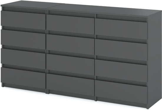 Commode avec 12 tiroirs "HIT" 84 Gris Mat/Gris Mat