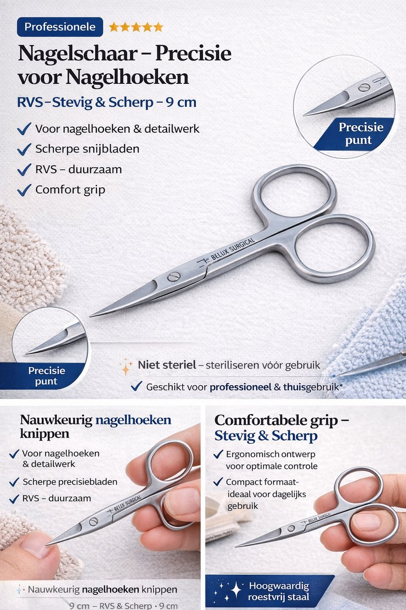 Belux Surgical Instruments / Professionele Nagelschaar - Stevige Nagelschaar voor Nagelhoeken, 9.50 cm Recht