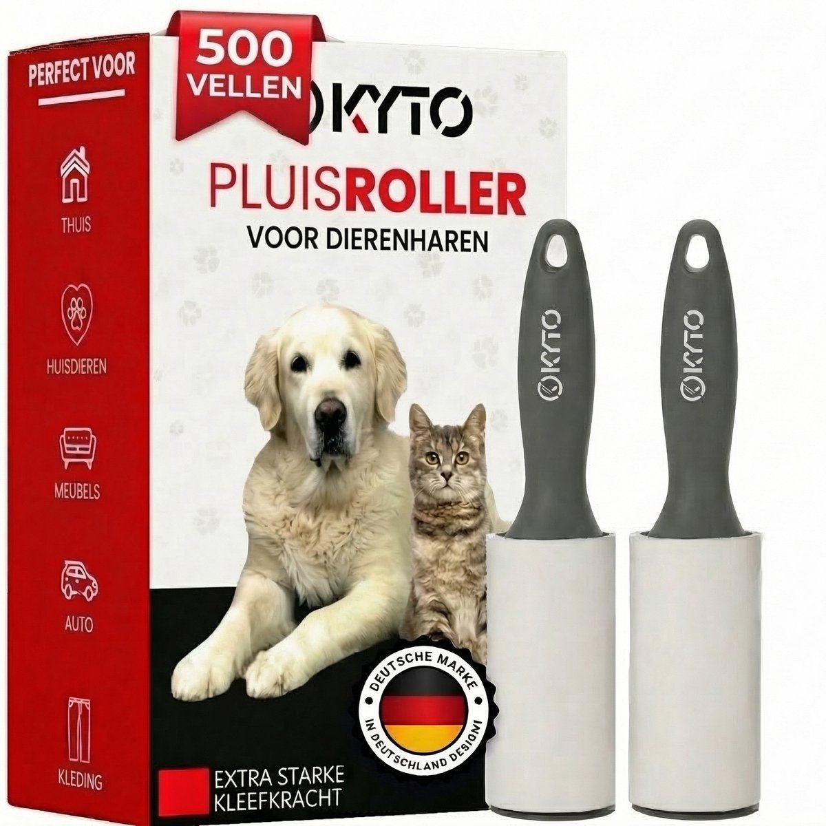 Kyto pluisroller set 5 rollen + 2 handgrepen | 100 vellen per rol | 500 vellen dierenhaarverwijderaar voor honden- en kattenharen