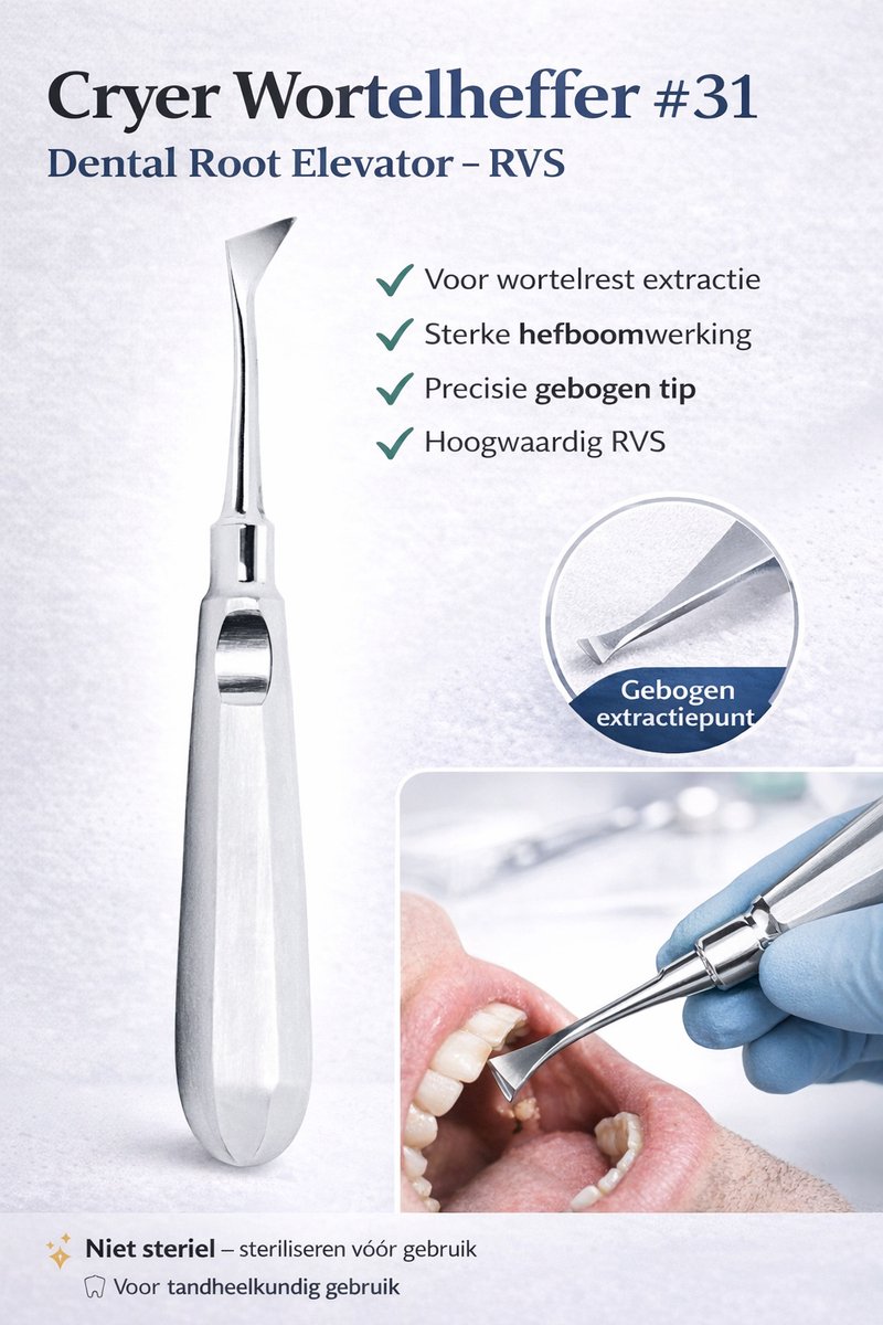 Belux Surgical Instruments / Cryer Wortelheffer #31 – Dental Root Elevator – Chirurgisch Instrument – RVS – Links/Rechts Extractie Elevator