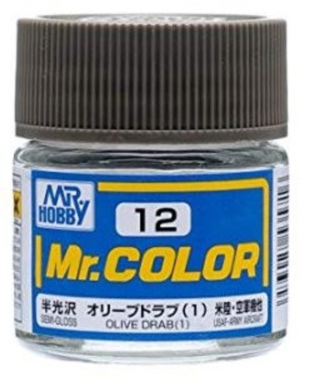 Gunze Mr. Hobby C-012 - Mr. Color 10 ml Olive Drab 1 - Lacquer Modelbouwverf