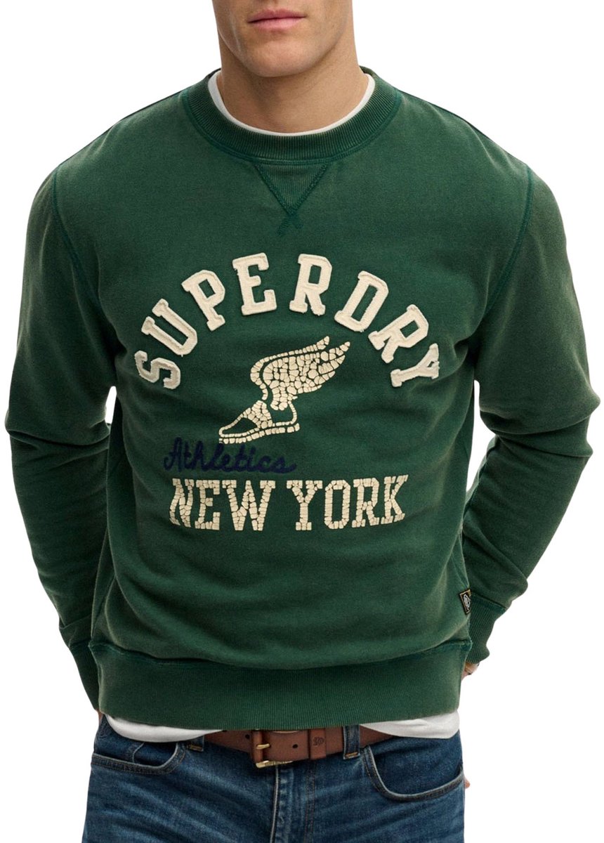 Superdry Vintage Athletic Crew Sweater Heren Donkergroen