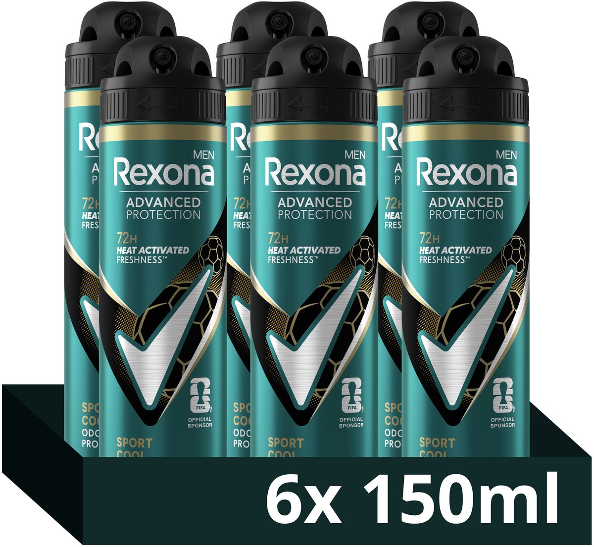 Rexona Men Advanced Protection Anti-Transpirant Deodorant Spray - Sport Cool - met Body Heat Activated Technologie - 6 x 150 ml