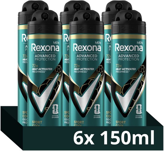 Rexona Men Advanced Protection Anti-Transpirant Spray - Sport Cool - met Body Heat Activated Technologie - 6 x 150 ml