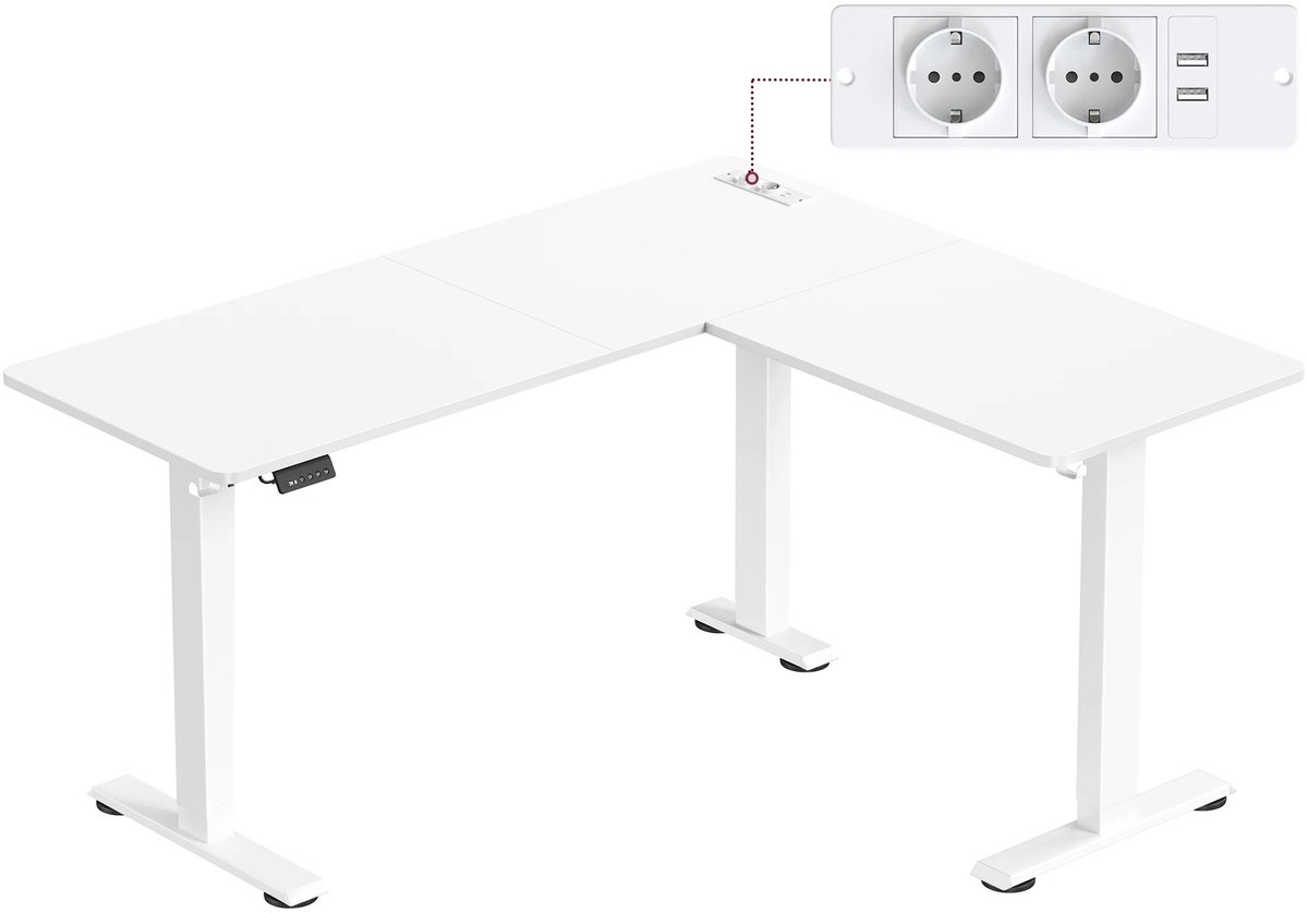 NordHaus Elektrisch Bureau L-vormig - Zit Sta Hoekbureau Verstelbaar - Geheugenfunctie & Oplaadstation - 140x160 cm Werkstation