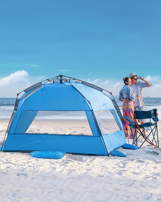 CLVP® Strandtent UV Bescherming - Strandtent Baby Pop Up - Strandtentje Extra Licht - Strandschelp - Strand Tent –Lichtblauw met grijs van Merkloos — afbeelding 2