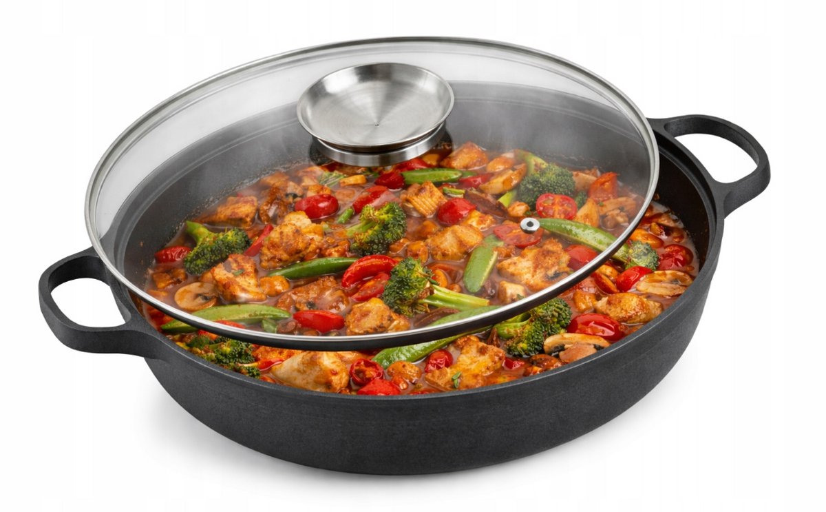 Gietijzeren Braadpan / Koekenpan 35 cm met Deksel – Diep Model – Inductie, Gas, Oven – Zwaar & Duurzaam