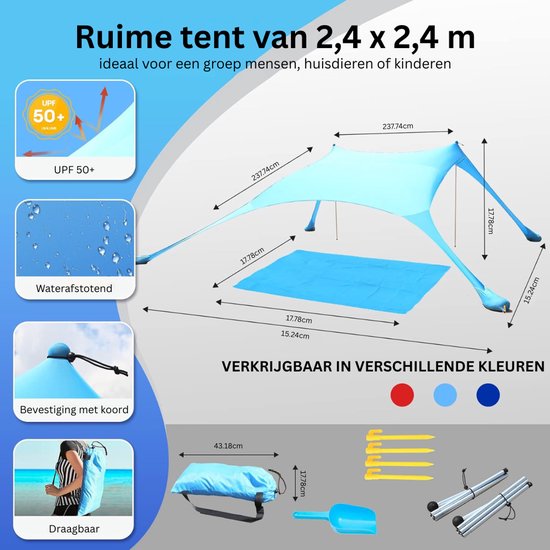 CLVP® Strandtent UV Bescherming - Strandtent Baby Pop Up - Strandtentje Extra Licht - Strandschelp - Strand Tent –Lichtblauw — afbeelding 5