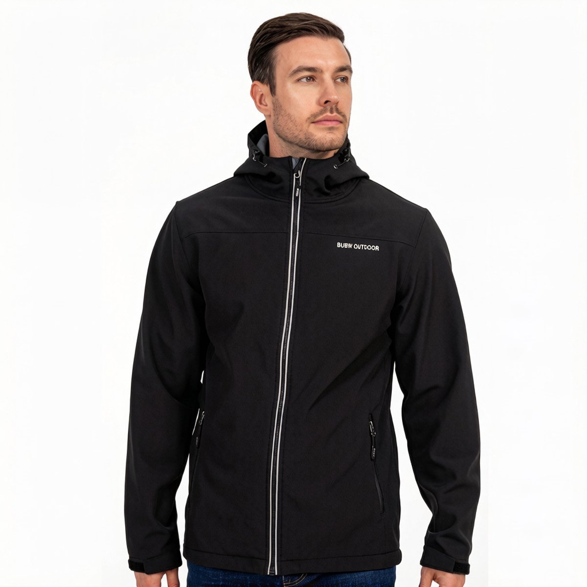 BUBW® Heren Outdoorjas Windjack Softshell Jas 4 Seizoenen Warme Fleece Gevoerd Met Capuchon Waterafstotend Rits Zakken Zwart