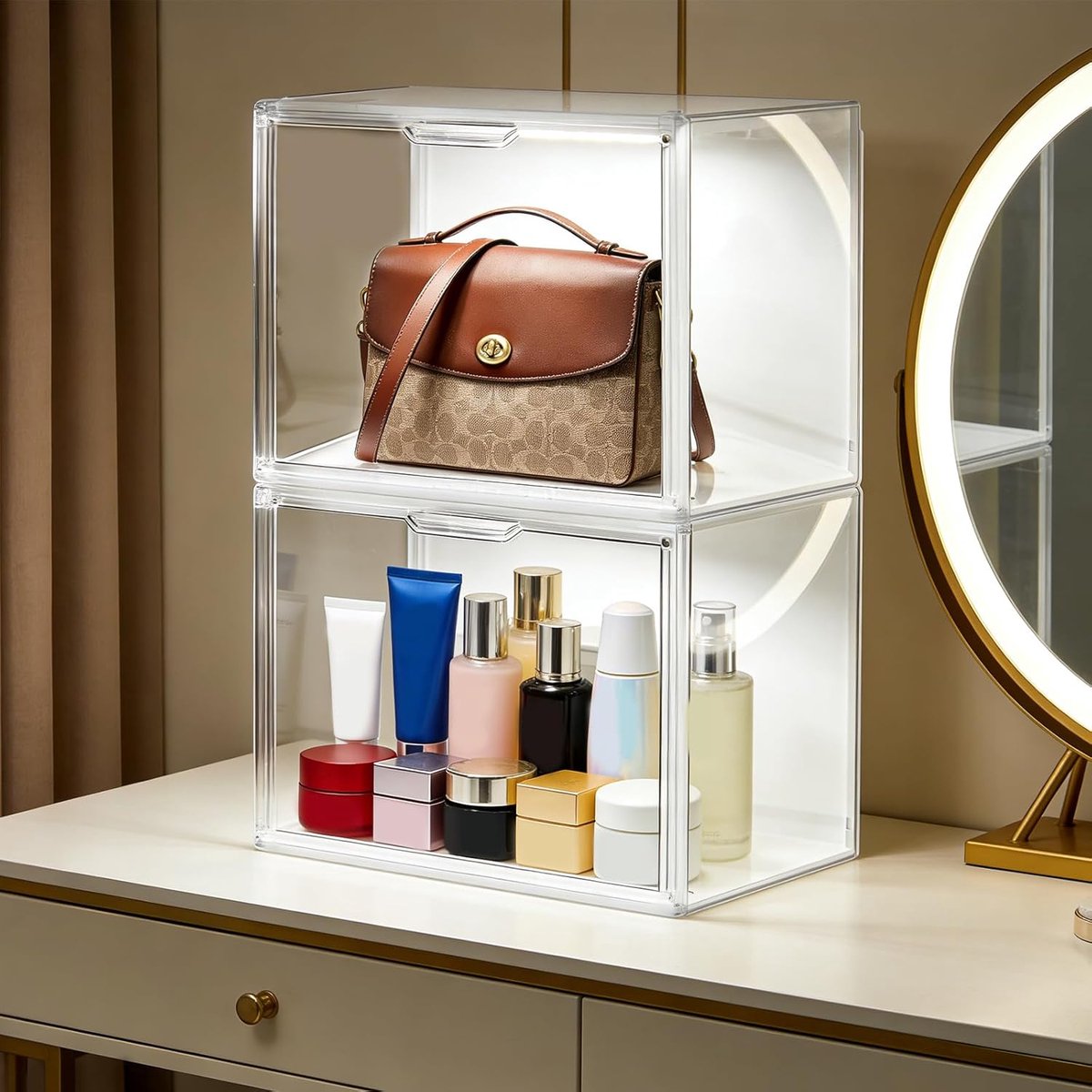 Opbergdozen - Handtas Organizer - Kast Ordenen - Met LED Verlichting - 36x22x27cm - Transparant