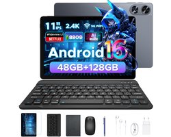 Aorlym P11 Pro - Tablet - 48 GB RAM (8+40 GB) + 128 GB ROM (2 TB/TF) - 11 inch FHD+ 90 Hz - Android 16 - 8800 mAh/18 W - T7250 - Dubbele luidsprekers - Gemini AI - Face ID - Widevine L1 - Complete accessoirebundel met toetsenbord en stylus