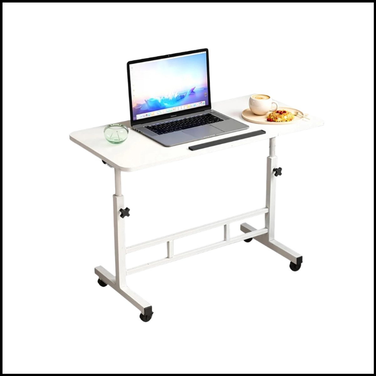 Sta Bureau Op Wielen - Verstelbaar Laptopbureau - Kantelbaar Werkstation - Zit Sta Bureau - Compact Design Wit