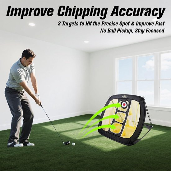 Podiumax Golf Chipping Net - Pop-up Oefennet voor Golf - Incl. Draagtas & Grondpennen - Golf Training Aid voor Binnen en Buiten - Geel/Zwart van Merkloos — afbeelding 5