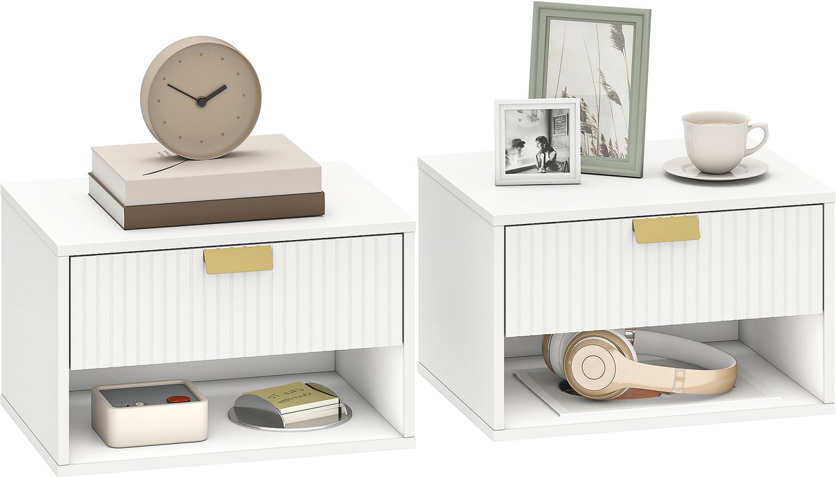 Homcom Nachtkastje - Spaanplaat - 40 x 30 x 25 cm - Wit