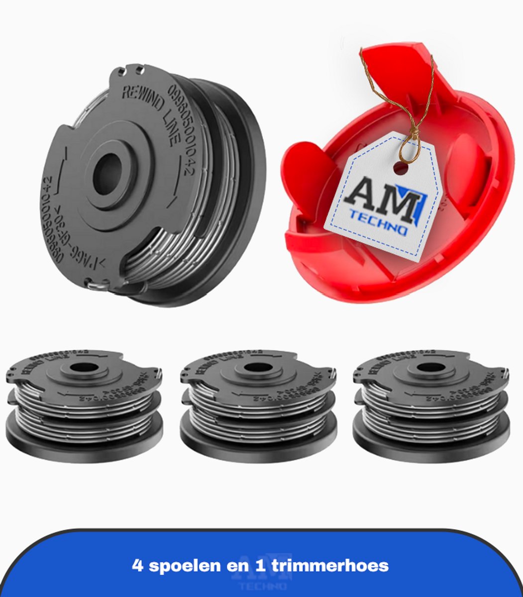 Vervangende draadspoelen voor grastrimmers, ontworpen om te passen op het originele spoelmodel F016800351. Inclusief 4 spoelen en 1 trimmerhoes