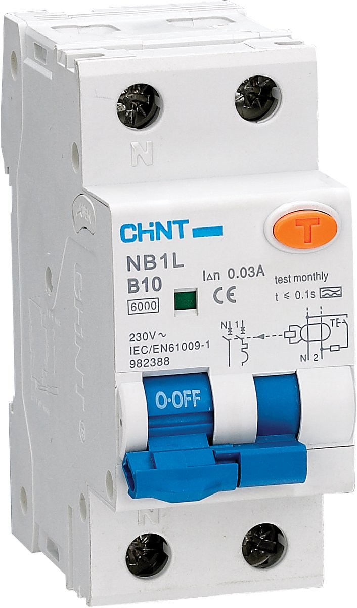 Chint aardlekautomaat 1-fase, 2-polig 32A C-kar 30mA 6kA type A (NB1L 1PN C32) - 203250