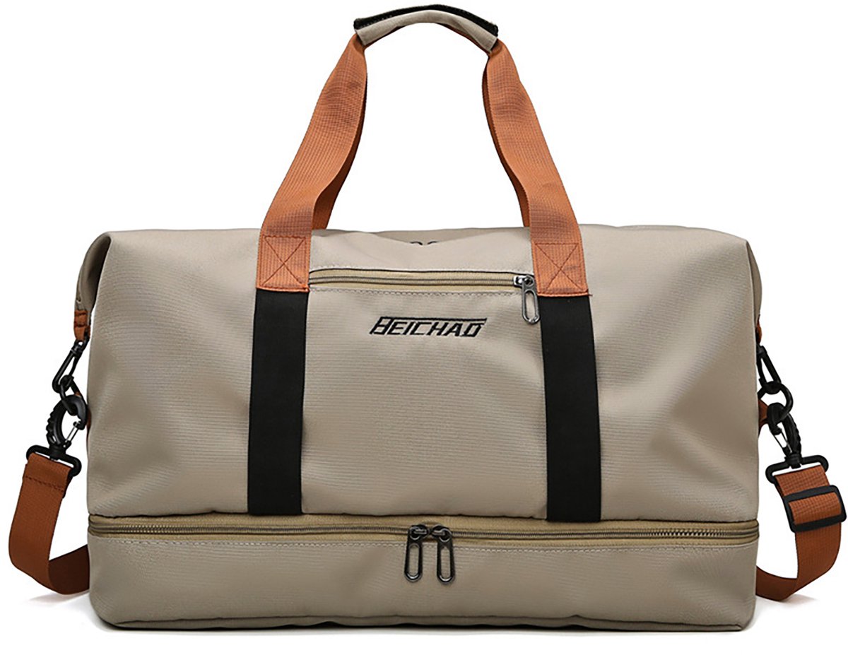 Weekendtas Handbagagetas khaki - Reistas Sporttas - 30L - Met schoenenvak en nat-droog scheiding