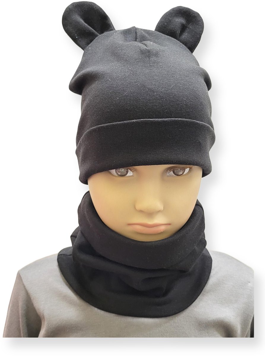Dartomik - Kinder Set met Hoed en Sjaal - Zwart - Voor Kinderen - Maat 46-50