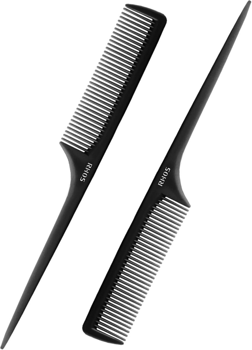 Haarstyling Kammen - Fine Tanden - Snel Haar Stylen - Set van Twee - 23 cm Lang - Zwart