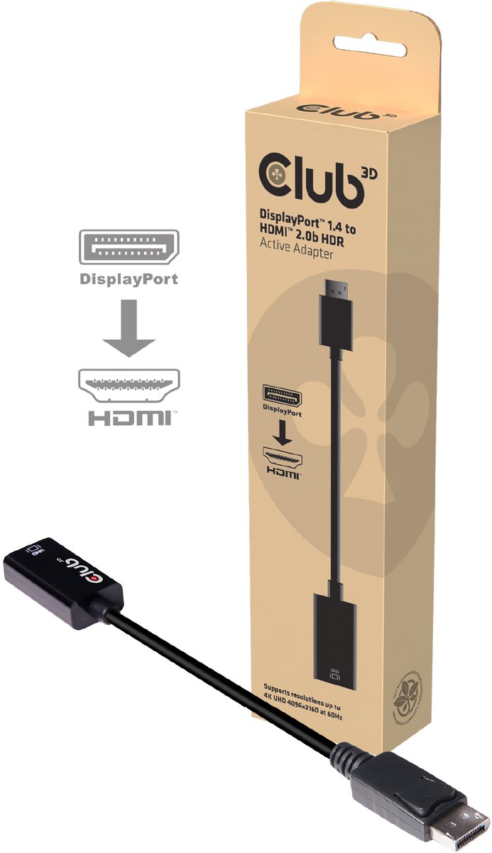Club 3D DisplayPort™ 1.4 naar HDMI™ 2.0b HDR actieve adapter